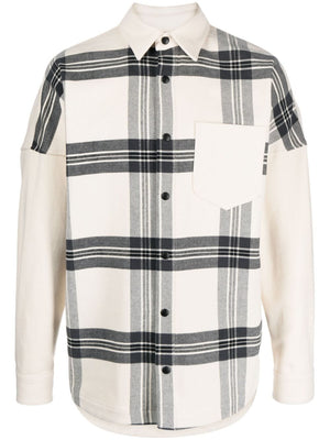 PALM ANGELS Effortless Style: Ivory-White and Grey Checkered Flannel Overshirt
