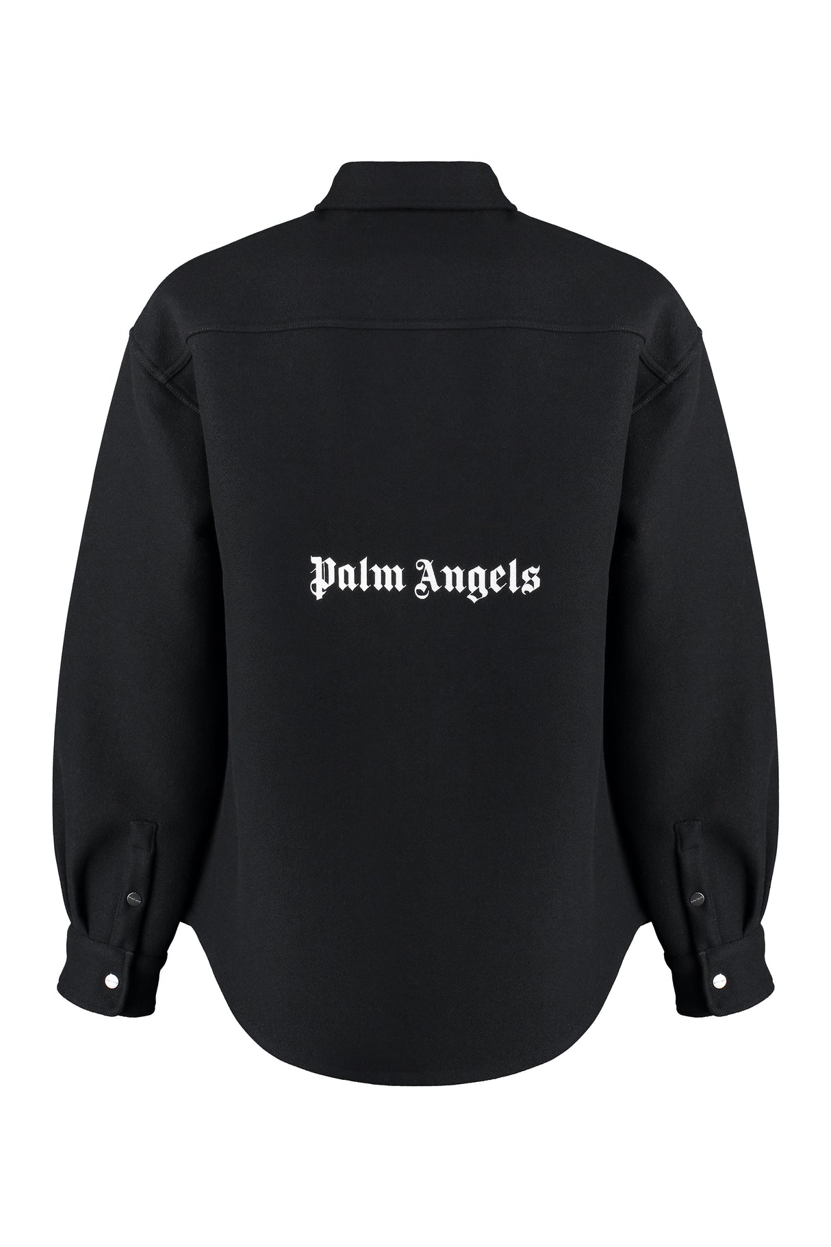 PALM ANGELS Black Virgin Wool Overshirt - Classic Collar, Two Buttoned Pockets, Oversize Fit