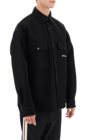 Oversized Black Wool Overshirt for Men by PALM ANGELS