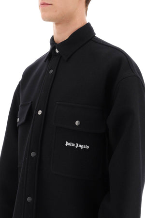 Oversized Black Wool Overshirt for Men by PALM ANGELS