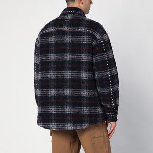 PALM ANGELS Navy Blue Check Wool Overshirt with Decorative Studs - Men’s Fashion Staple