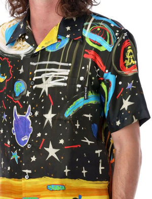 PALM ANGELS Men's Starry Night Short-Sleeved Bowling Shirt in Blackmulti