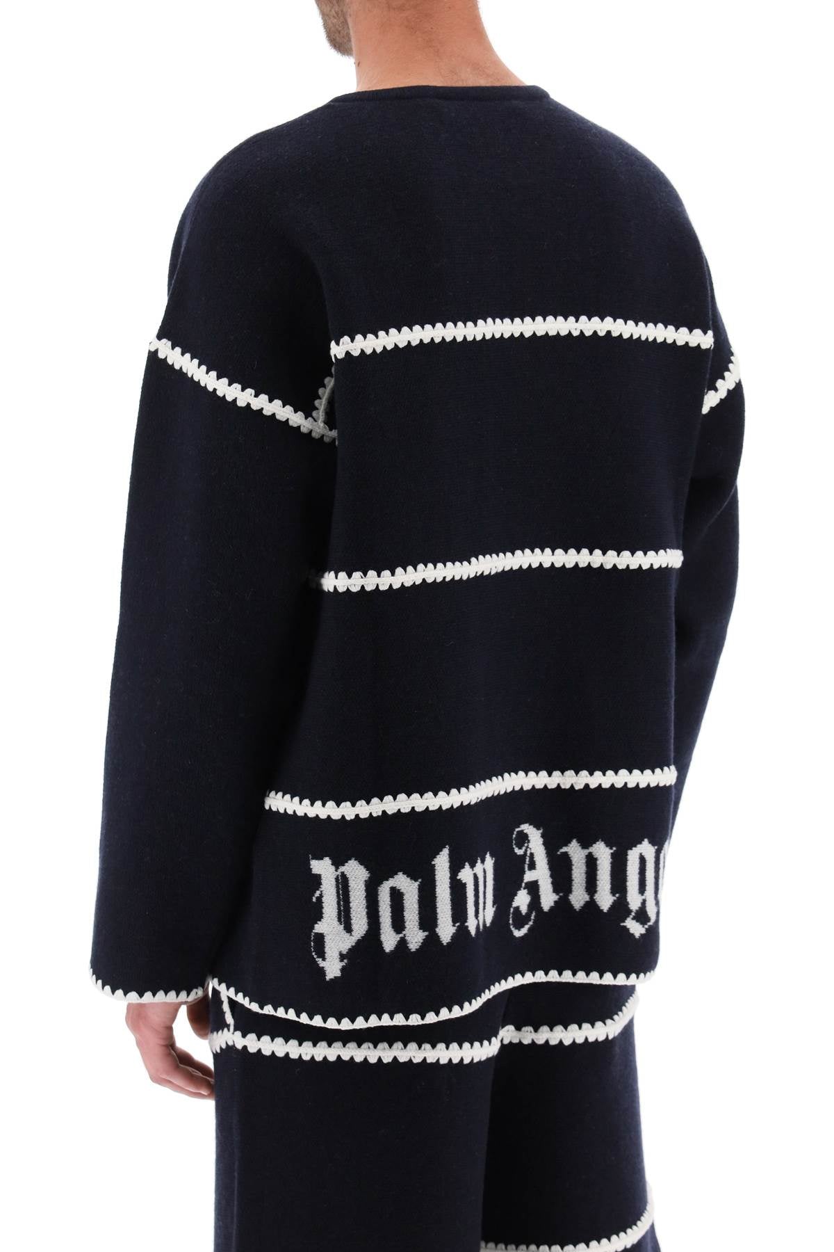 PALM ANGELS Blue Knit Pullover with Contrast Embroideries for Men - FW24 Collection