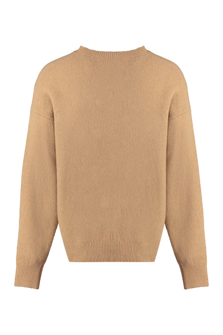 PALM ANGELS Men's Ribbed Knit Crew-Neck Sweater in Camel for FW23