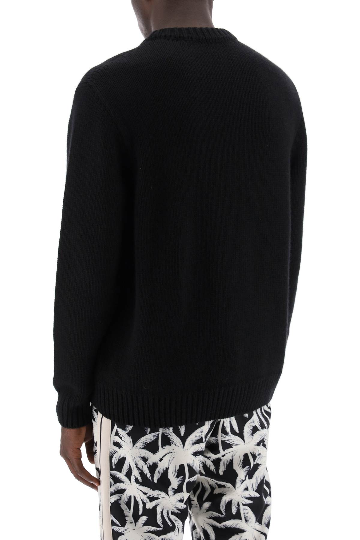 PALM ANGELS Men's Black Wool and Cashmere Pullover with Monogram Embellishment