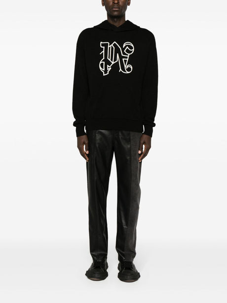 PALM ANGELS Monogram Knit Hoodie for Men - Black, SS24