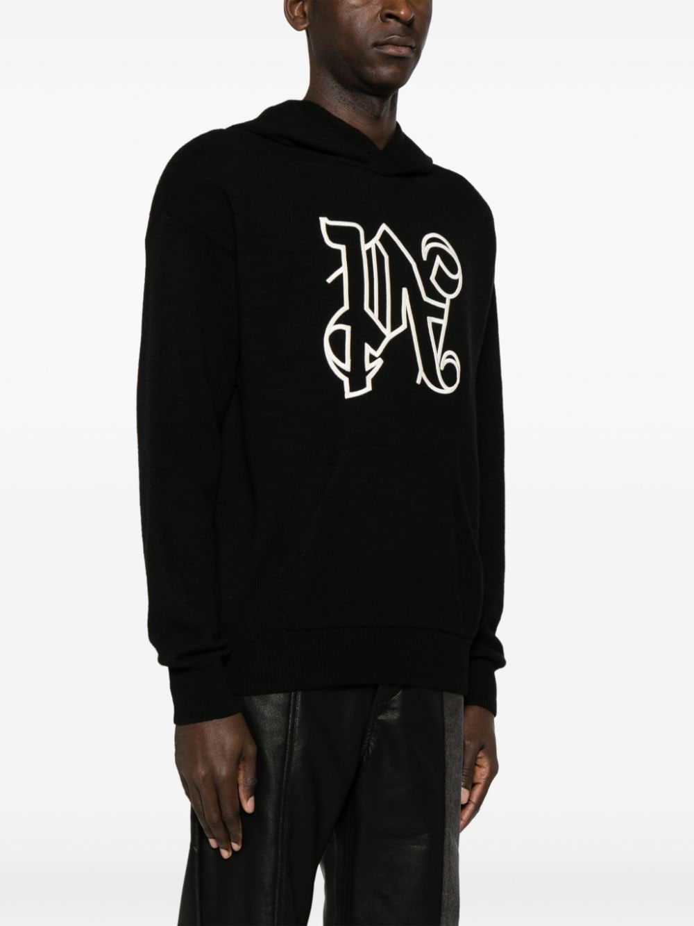 PALM ANGELS Monogram Knit Hoodie for Men - Black, SS24