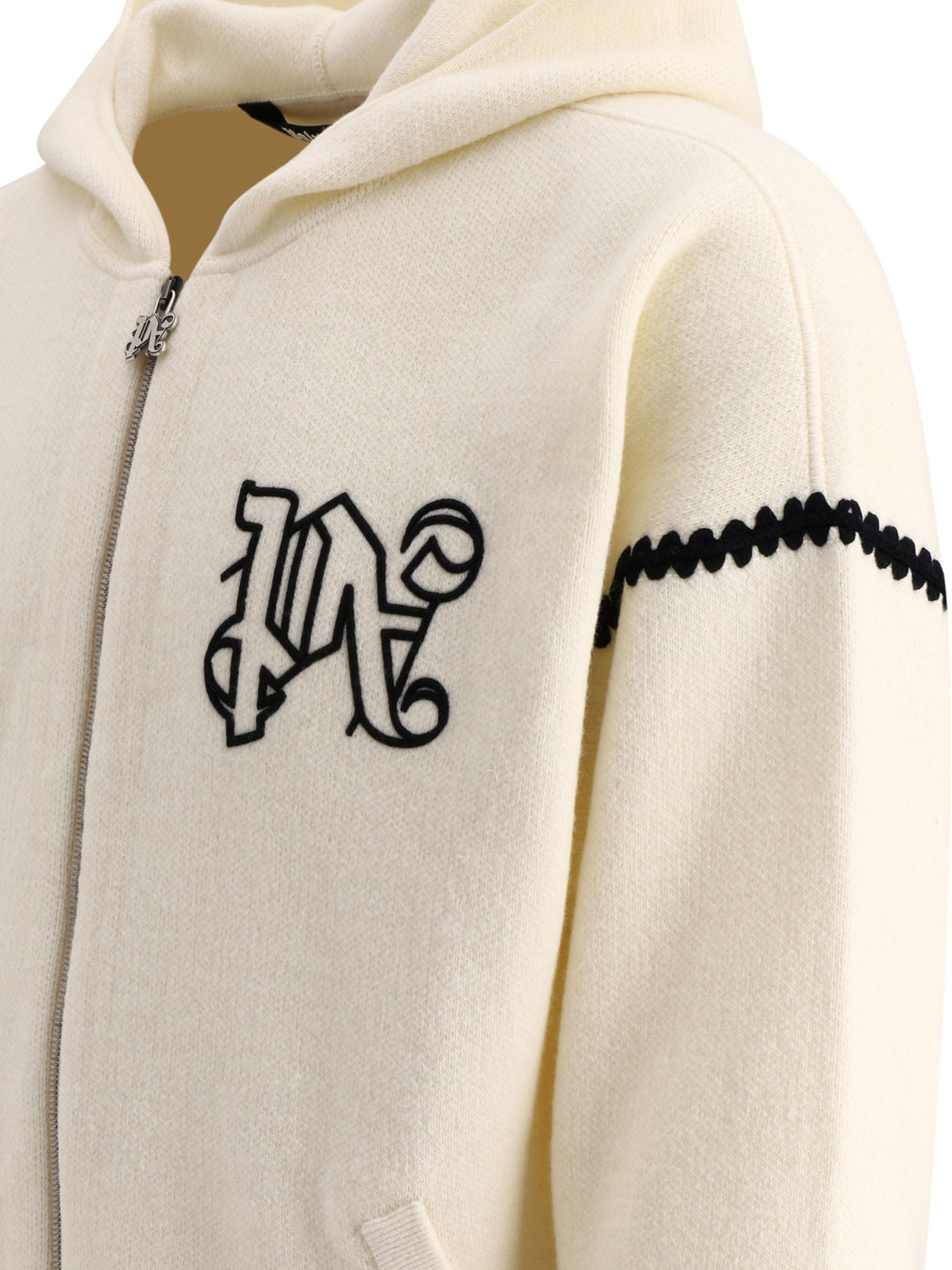 PALM ANGELS Men's White Monogram Zipped Sweater for SS24