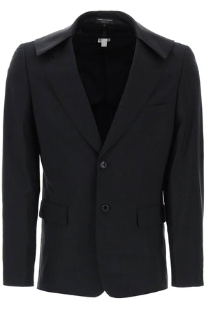 COMME DES GARÇONS HOMME PLUS Men's Satin Collar Blazer with Tonal Stripe Jacquard Pattern