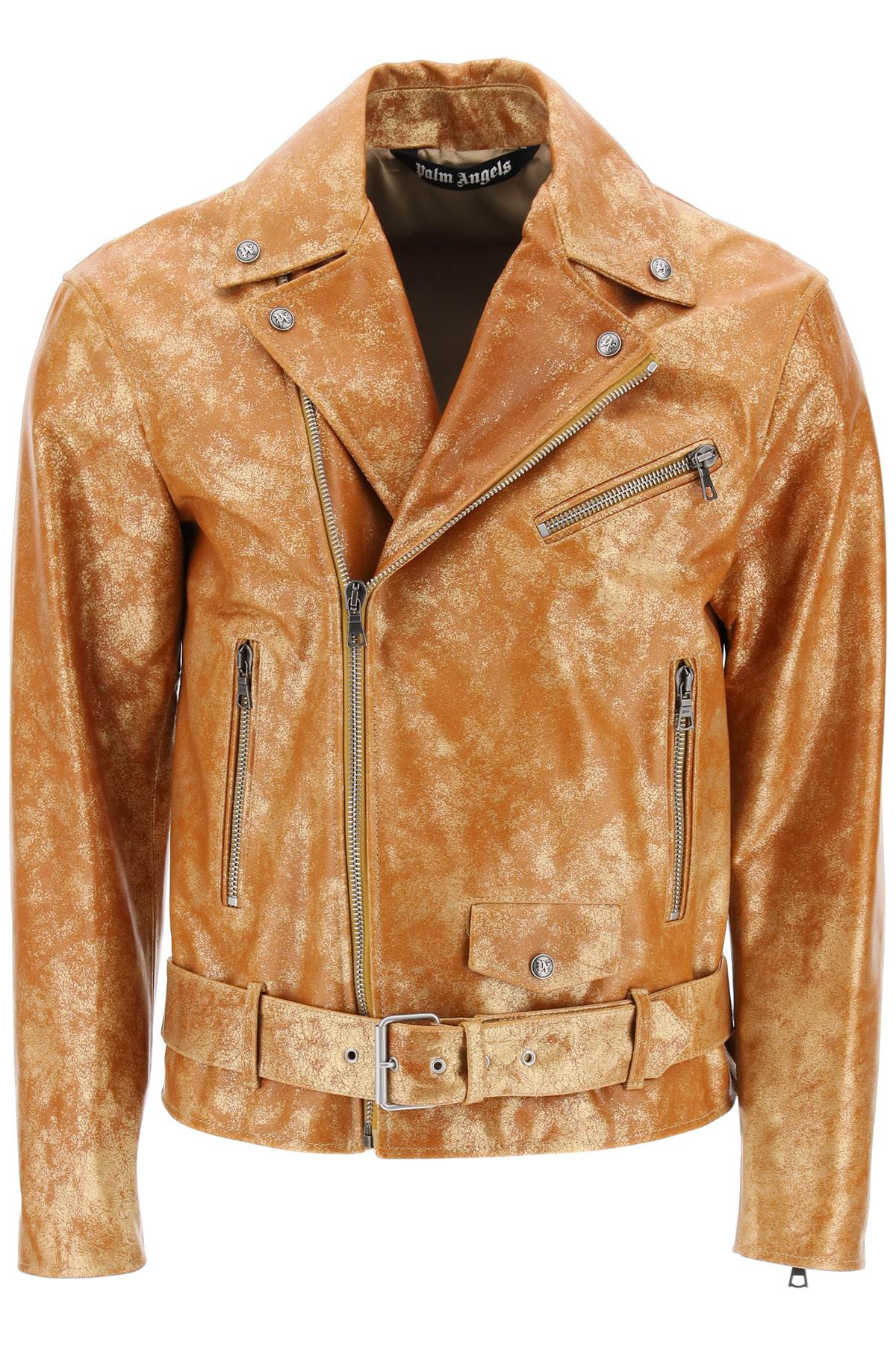 City Biker Jacket in Laminated Leather with Palm Angels Print