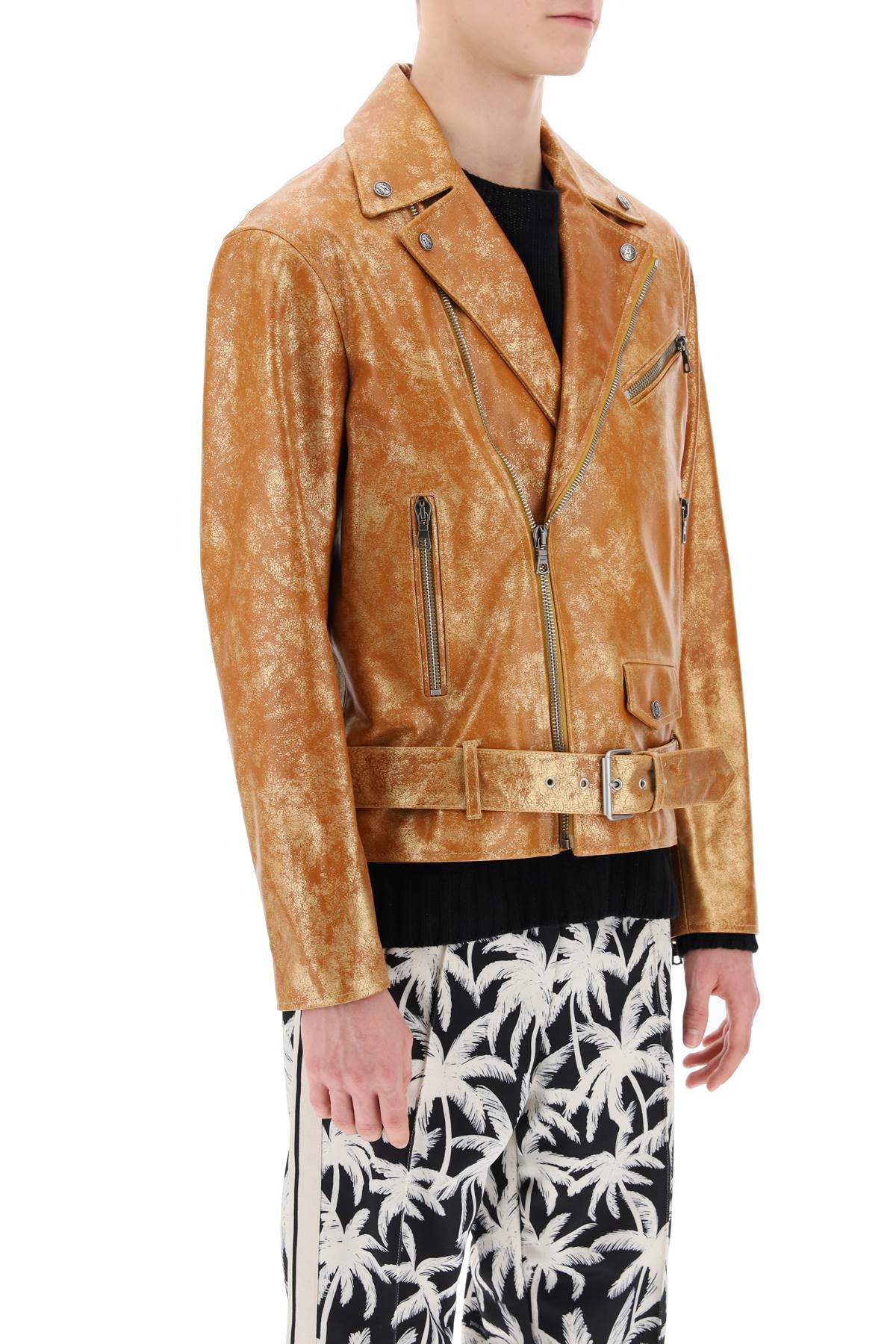 City Biker Jacket in Laminated Leather with Palm Angels Print