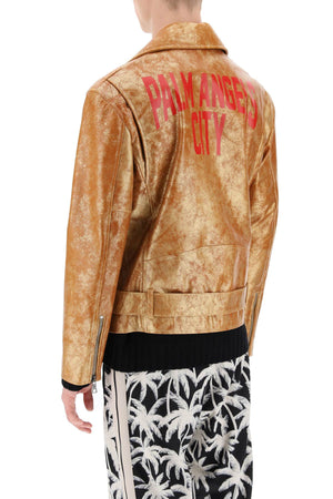 City Biker Jacket in Laminated Leather with Palm Angels Print