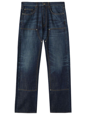 PALM ANGELS High-Waisted Monogram Jeans in Blue Cotton Denim for Men