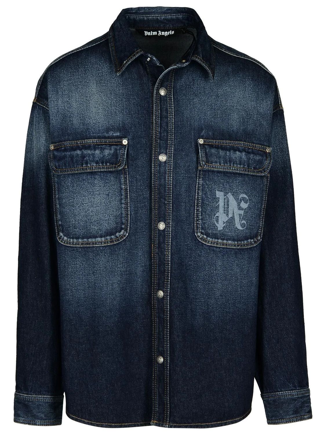 PALM ANGELS Midnight Monogram Cotton Denim Shirt