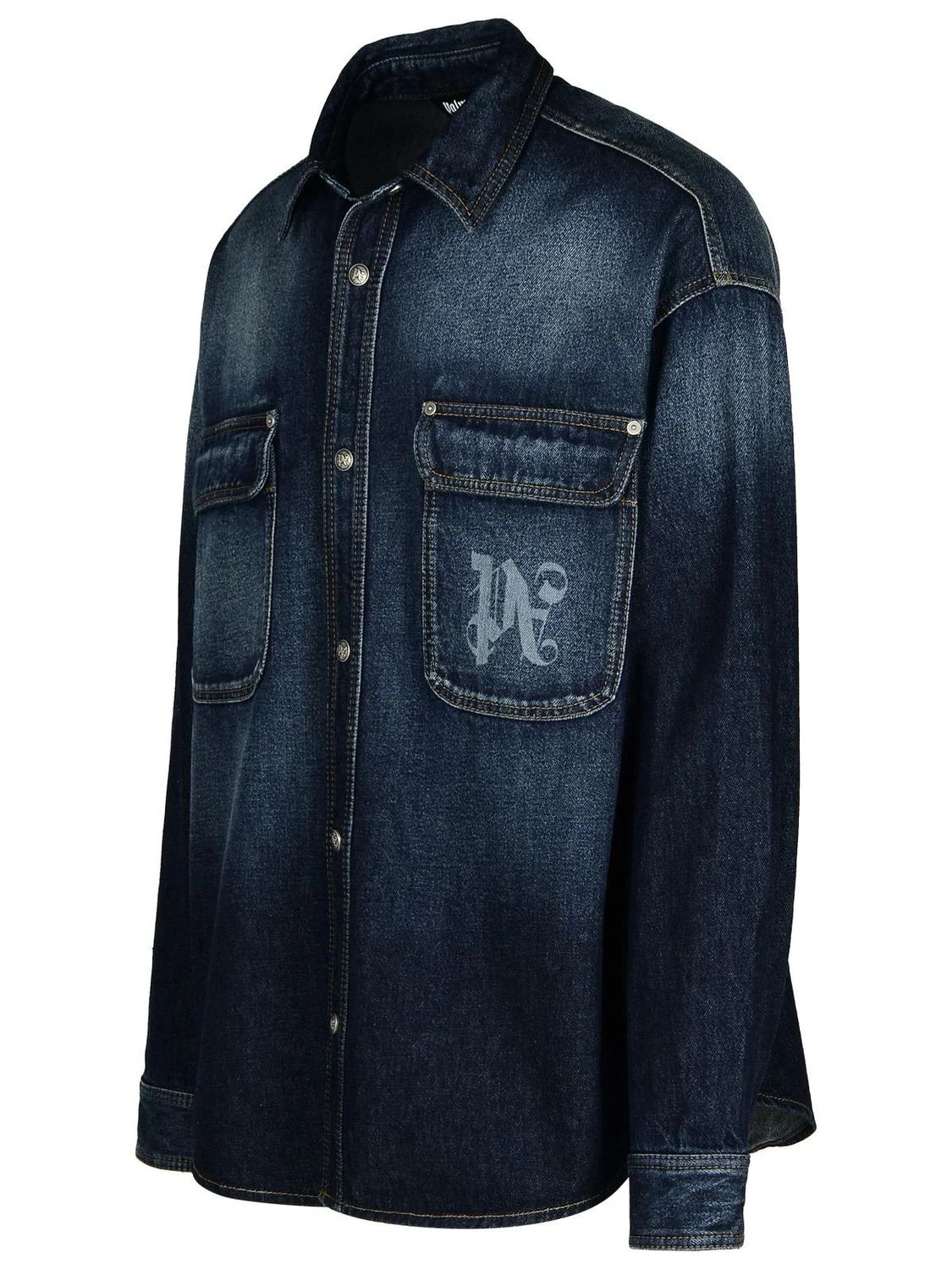 PALM ANGELS Midnight Monogram Cotton Denim Shirt