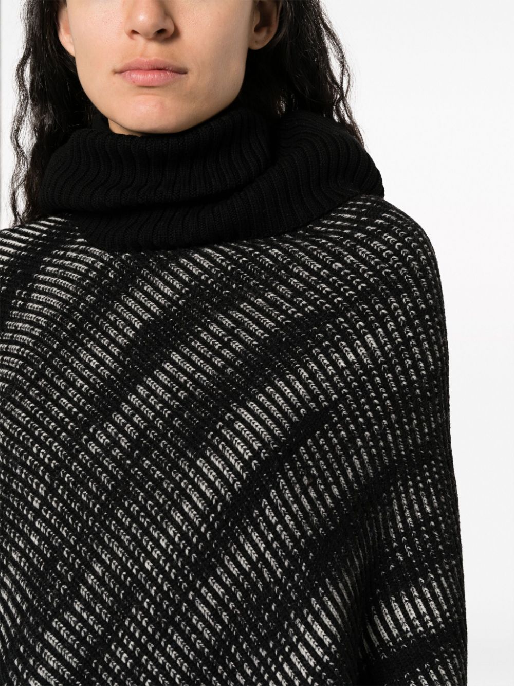 MISSONI Black Ribbed-Knit Wool Roll-Neck Cape for Women