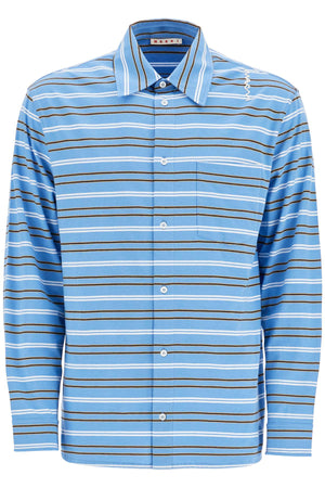 MARNI Light Blue Cotton Turtleneck Polo with Horizontal Stripes - SS25