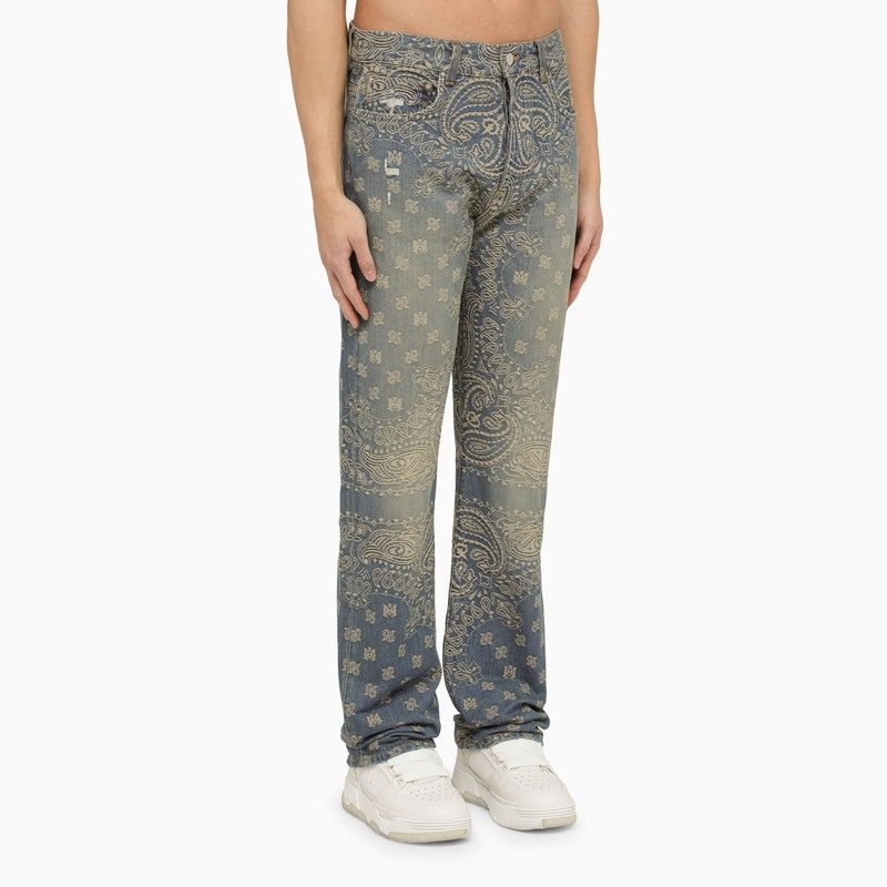 AMIRI Light Blue Regular Jeans with Bandana Motif for Men