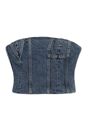 AMIRI Women's Distressed Denim Top with Visible Stitching