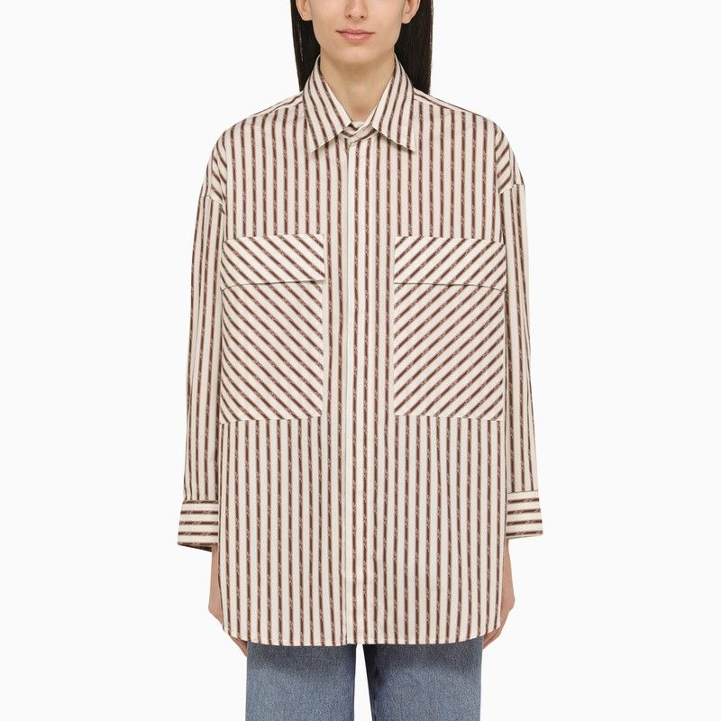 AMIRI Alabaster Striped Cotton Oversized Shirt with Classic Collar and Front Pockets