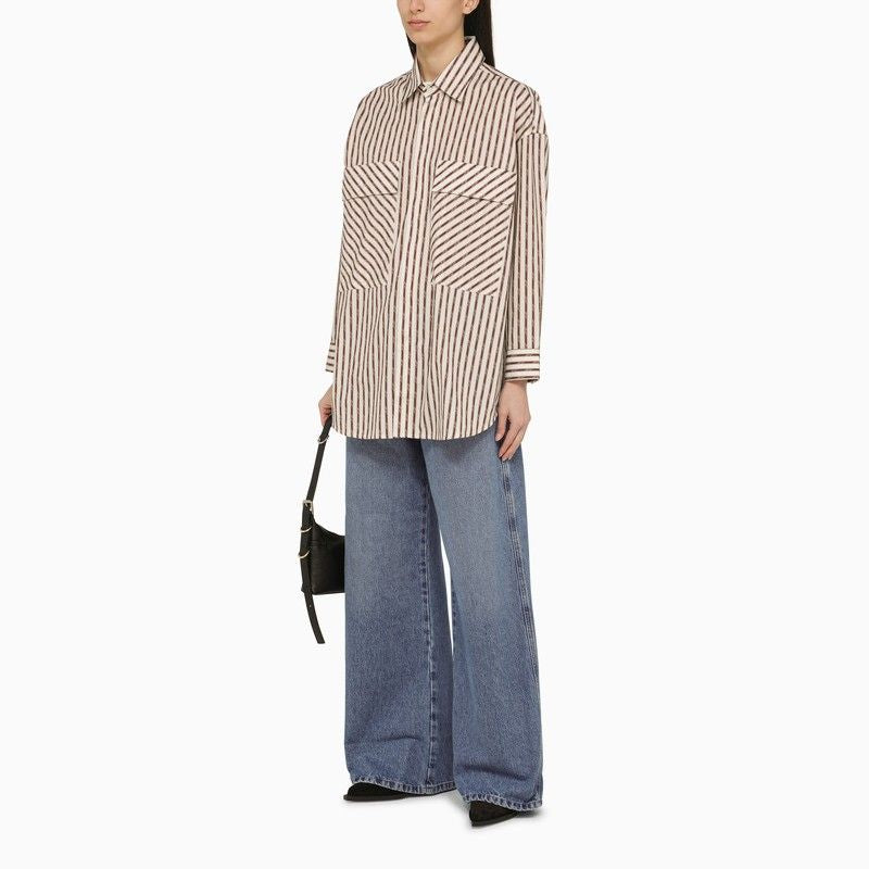 AMIRI Alabaster Striped Cotton Oversized Shirt with Classic Collar and Front Pockets