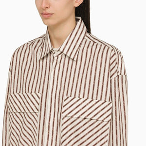 AMIRI Alabaster Striped Cotton Oversized Shirt with Classic Collar and Front Pockets