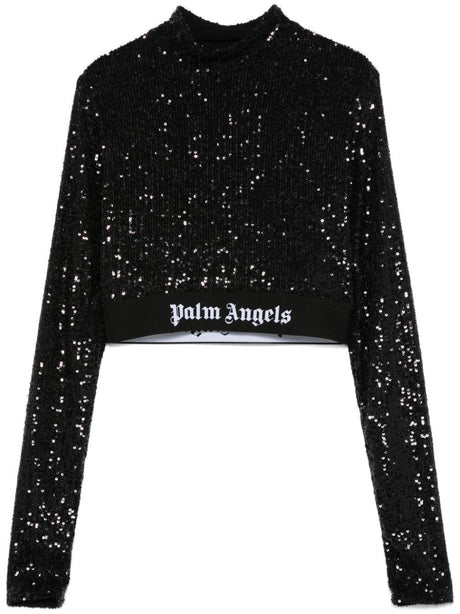 PALM ANGELS Sequin Mock Neck Mini Cropped Top