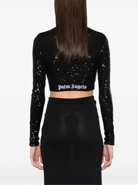 PALM ANGELS Sequin Mock Neck Mini Cropped Top