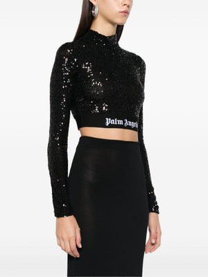 PALM ANGELS Sequin Mock Neck Mini Cropped Top