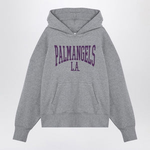 PALM ANGELS Oversized College Hoodie in Melange Grey with Violet Print