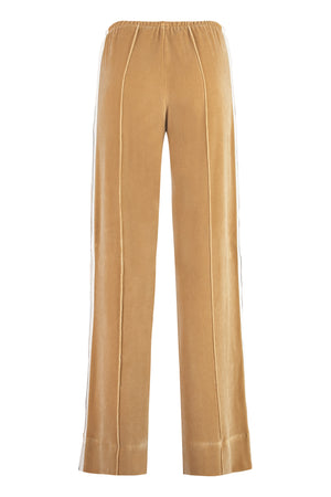 PALM ANGELS Beige Velvet Trousers with Elastic Waistband and Contrasting Stripes