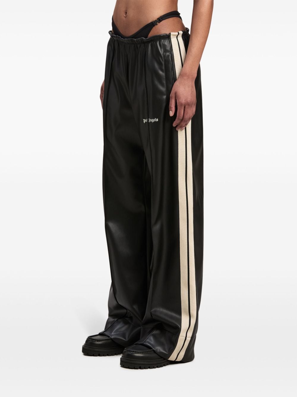 PALM ANGELS Leather Effect Wide Leg Track Pants for Women