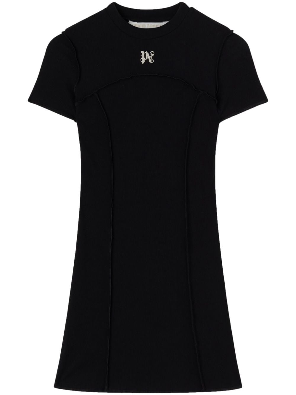 PALM ANGELS Black Cotton Mini Dress with Logo