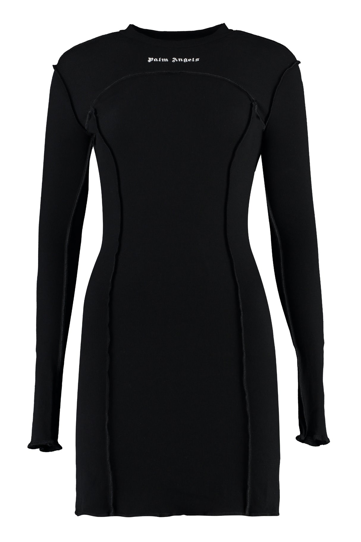 PALM ANGELS Black Ribbed Mini Dress for Women