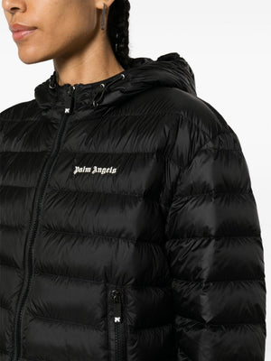 PALM ANGELS Women's Black Down Jacket with Adjustable Bottom Drawstring for SS24