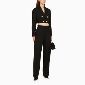 PALM ANGELS Cropped Double-Breasted Black Blazer for Women - FW23