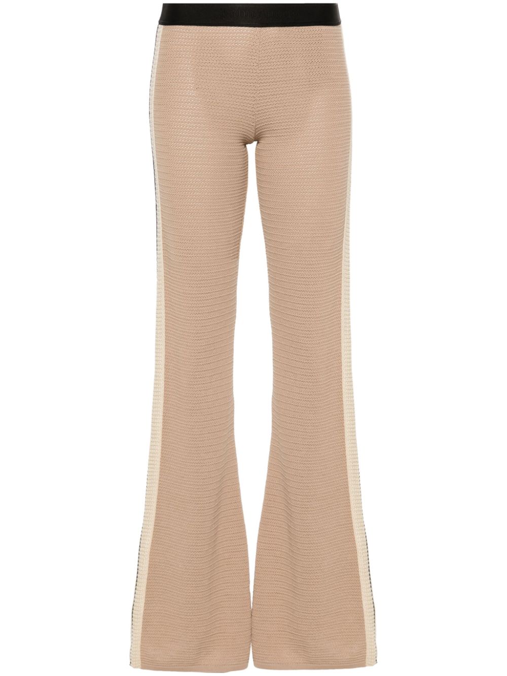 PALM ANGELS Flared Knit Trousers with Logo Waistband and Side Stripes for Women - Beige/Black