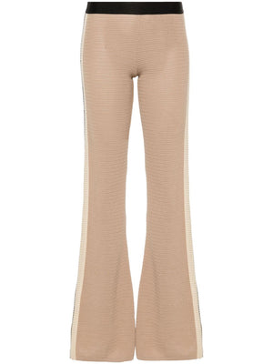 PALM ANGELS Flared Knit Trousers with Logo Waistband and Side Stripes for Women - Beige/Black