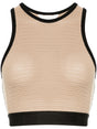 PALM ANGELS Beige Crochet Knit Top with Logo-Tape Detailing