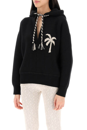 PALM ANGELS Women's Black Palm Motif Knit Sweatshirt for SS24