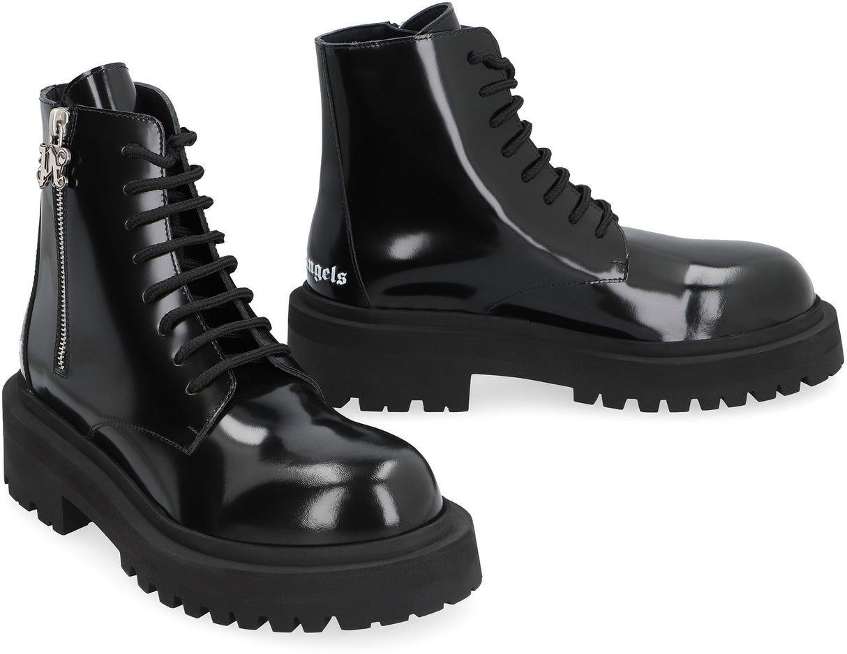 PALM ANGELS Black Leather Lace-Up Boots for Women - FW23