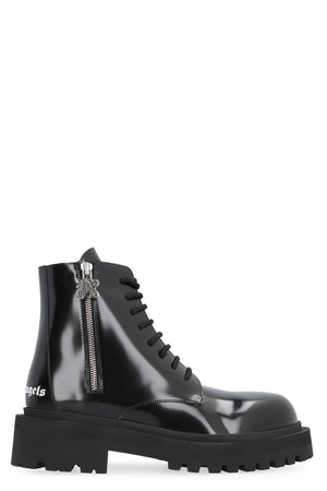 PALM ANGELS Black Leather Lace-Up Boots for Women - FW23