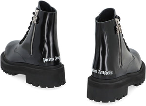 PALM ANGELS Women's Black Leather Combat Boots for FW23