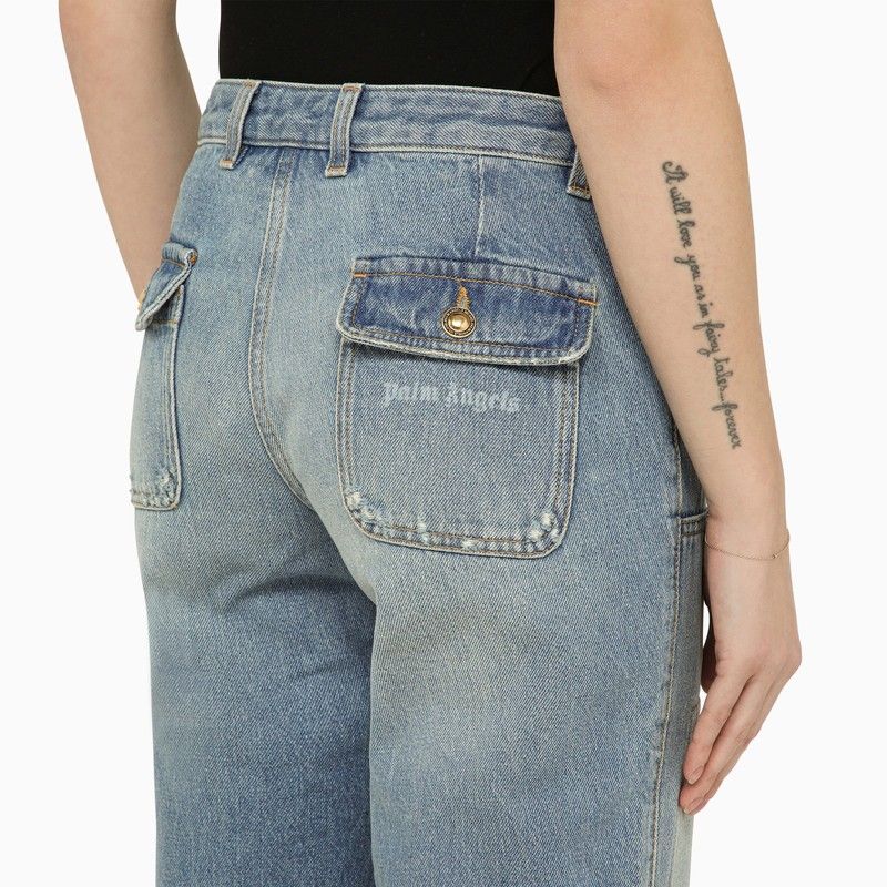 PALM ANGELS Light Blue Washed Denim Jeans for Women with Multi-Pockets