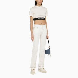 PALM ANGELS White Jeans with Gold Metal Details for Women