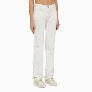 PALM ANGELS White Jeans with Gold Metal Details for Women