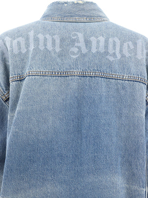 PALM ANGELS Washed Logo Denim Jacket - Light Blue