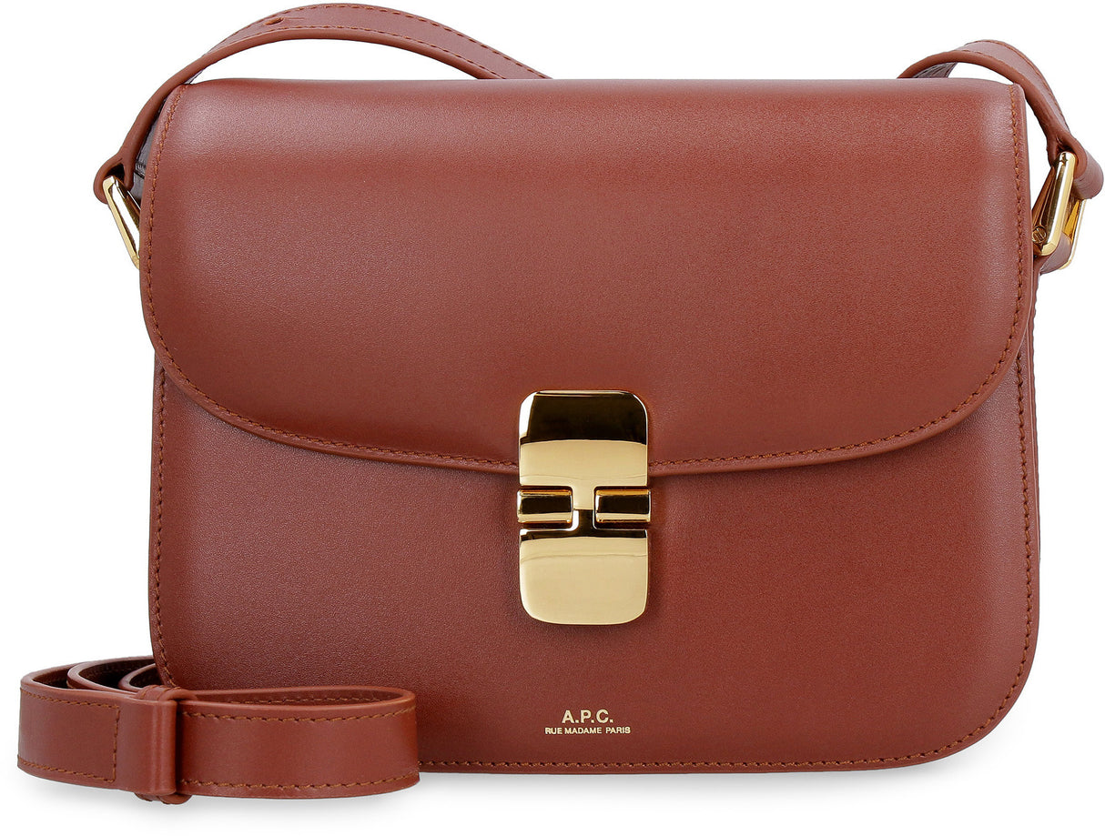 A.P.C. Grace Small Brown Leather Shoulder Handbag with Gold Hardware