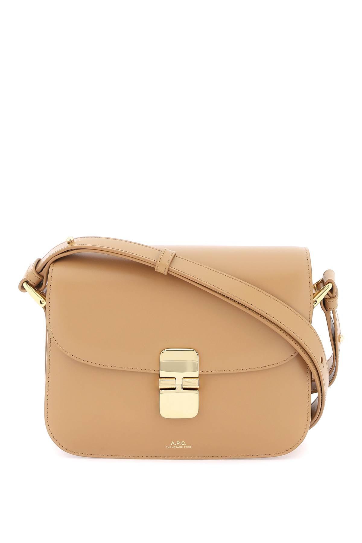 A.P.C. Grace Small Brown Smooth Leather Crossbody Bag with Gold-Tone Accents