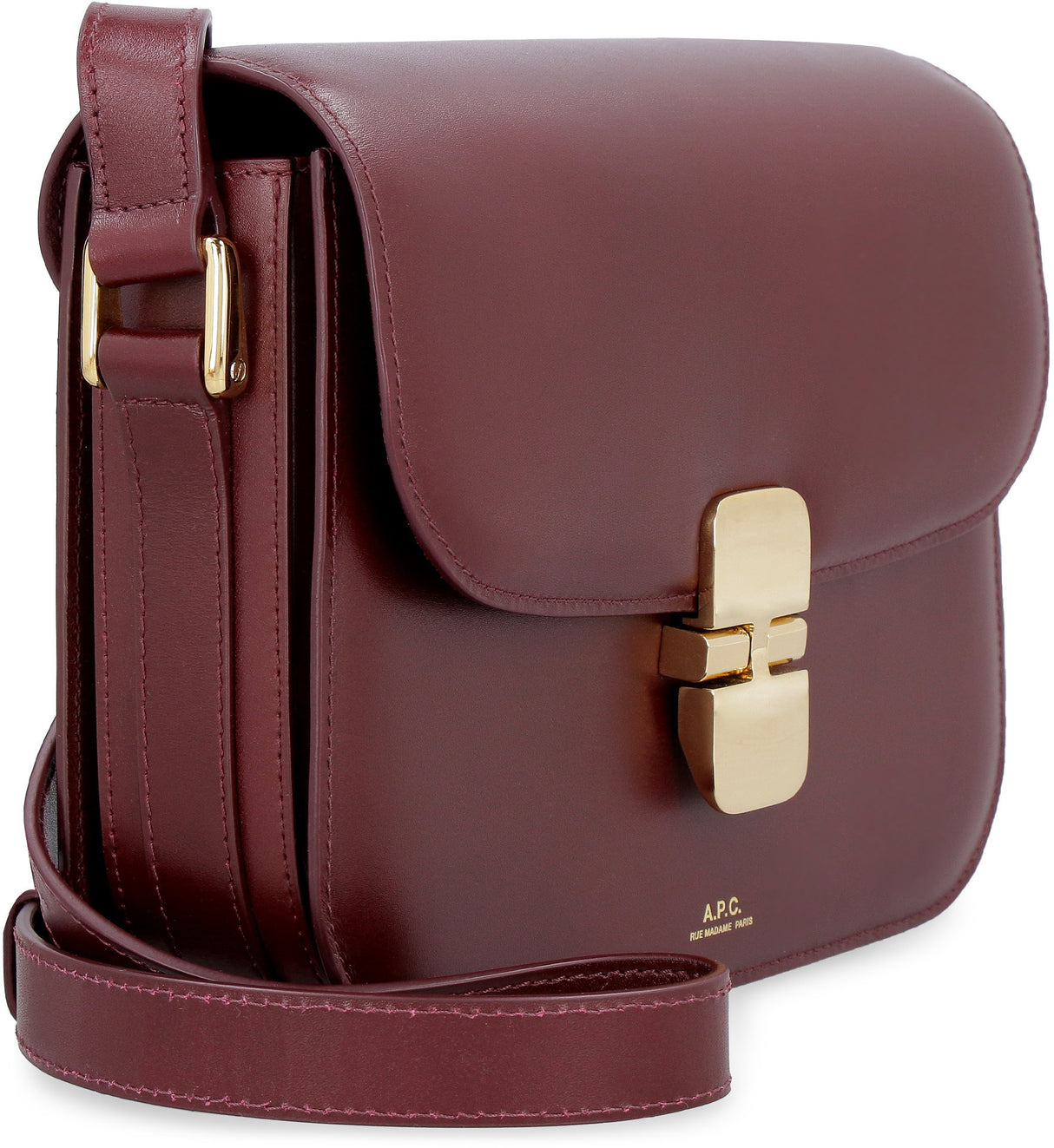A.P.C. Grace Mini Red Leather Shoulder Bag with Gold-Tone Accents and Adjustable Strap